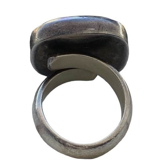 Mexico Modernist Sterling Silver Bright Cobalt Blue Glass Unisex Ring Jewelry - Picture 7 of 8